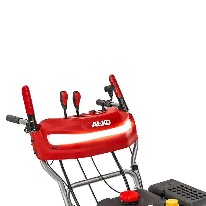 AL-KO SnowLine Benzin-Schneefräse 620.4 E III LED - 6,2 kW, 302 cm³, Arbeitsbreite: 60 cm - Detailaufnahme einer AL-KO Schneefräse mit rotem Bedienfeld und Griffen, ideal für die Schneeräumung im Winter.
