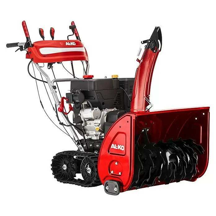 AL-KO SnowLine Benzin-Schneefräse 760.4 TE LED - 9 kW, 420 cm³, Arbeitsbreite: 76 cm - Rote und schwarze Schneefräse mit Raupenantrieb, großer Fräse und Auswurfkanal.