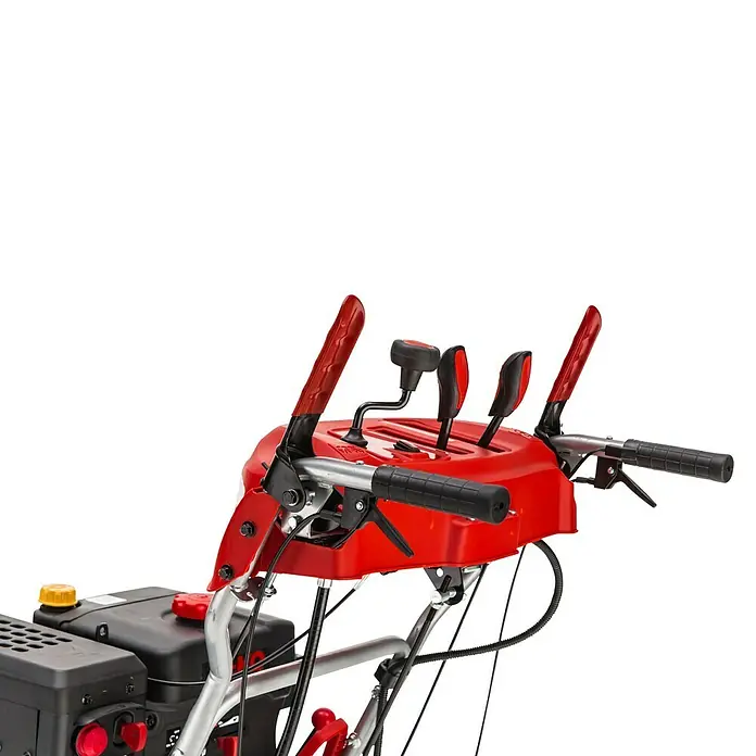 AL-KO SnowLine Benzin-Schneefräse 760.4 TE LED - 9 kW, 420 cm³, Arbeitsbreite: 76 cm - Detailaufnahme der Bedienelemente einer Schneefräse, die eine komfortable und präzise Steuerung der Maschine ermöglichen.