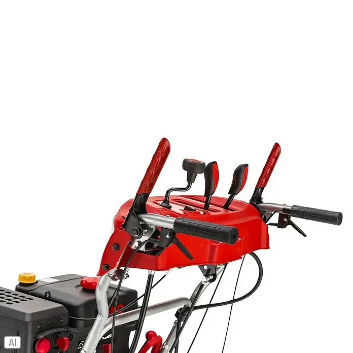 AL-KO SnowLine Benzin-Schneefräse 760.4 TE LED - 9 kW, 420 cm³, Arbeitsbreite: 76 cm - Detailaufnahme der Bedienelemente einer Schneefräse, die eine komfortable und präzise Steuerung der Maschine ermöglichen.