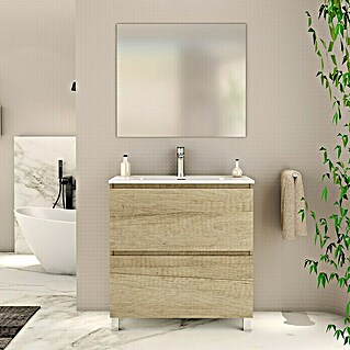 Conjunto de mueble de baño Late (80 cm, Nature, Efecto madera)