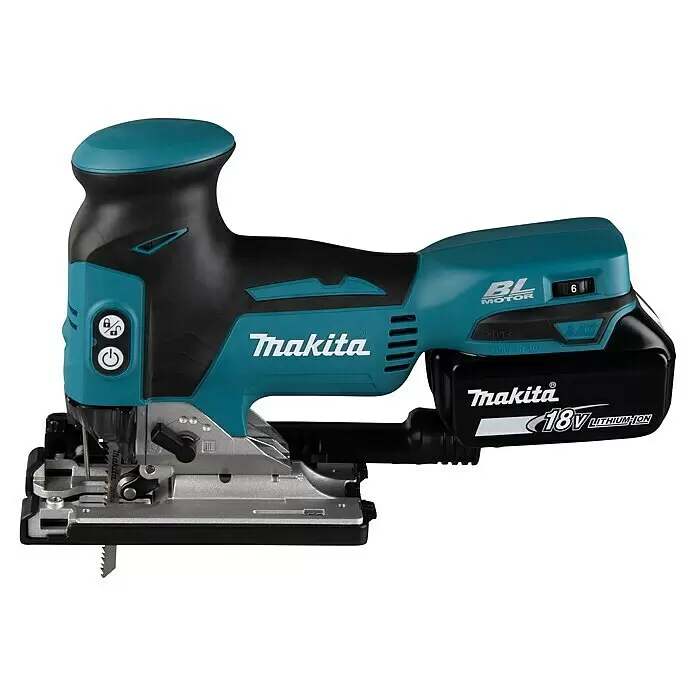 Makita LXT 18V Sierra de calar a batería con acción pendular DJV181Z - 18 V, Iones de litio, 2 baterías, 800 /min - 3.500 /min - Sierra de calar inalámbrica Makita turquesa y negra con batería de iones de litio de 18V, hoja visible y selector de velocidad en 6.