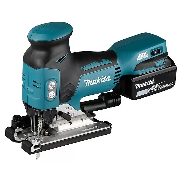 Makita LXT 18V Sierra de calar a batería con acción pendular DJV181Z - 18 V, Iones de litio, 2 baterías, 800 /min - 3.500 /min - Sierra de calar inalámbrica Makita turquesa y negra con batería de iones de litio de 18V, control de velocidad variable, base metálica y hoja.