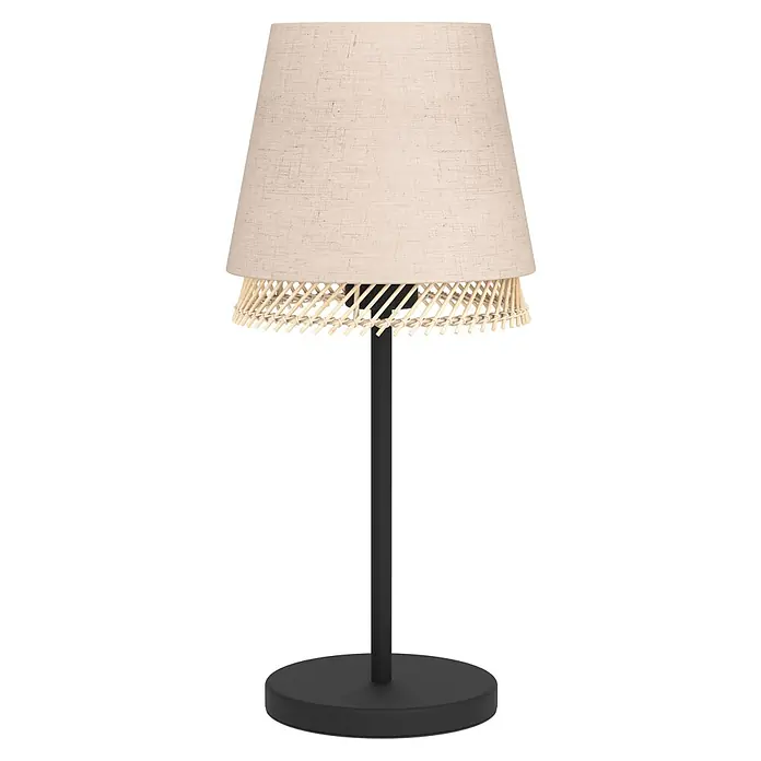 Eglo Tabley Lámpara de sobremesa - 40 W, E27 - Elegante lámpara de mesa con pantalla beige y elemento de ratán decorativo, ideal para crear un ambiente acogedor y como accesorio de hogar estiloso.