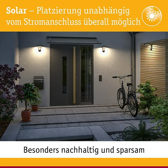 Paulmann Solar-Außenwandleuchte Marisol - 5,5 W, L x B x H: 18 x 15 x 27 cm, Schwarz, IP44, 350 lm - Solarleuchten: Unabhängig vom Stromanschluss überall möglich, nachhaltig und sparsam.