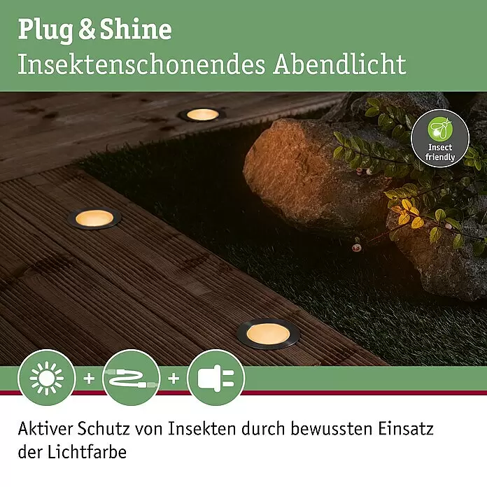 Paulmann Plug & Shine Bodeneinbauleuchte Floor Mini insektenfreundlich7 cm, Warmweiß, IP67