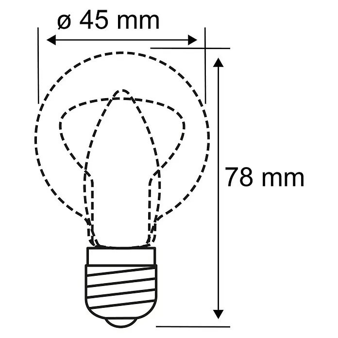 Paulmann LED-Lampe - E14, Dimmbar, Warmweiß, 470 lm, 5 W - Abbildung einer Glühbirne mit den Maßen 45 mm Durchmesser und 78 mm Höhe.