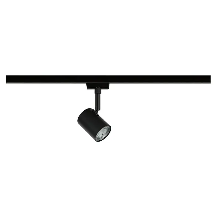Paulmann URail LED-Spot Limba - Schwarz-matt, 5 x 7 x 15 cm - Schwarzer LED-Strahler an einer Schiene. Der Spot ist auf einem schwarzen Hintergrund abgebildet.
