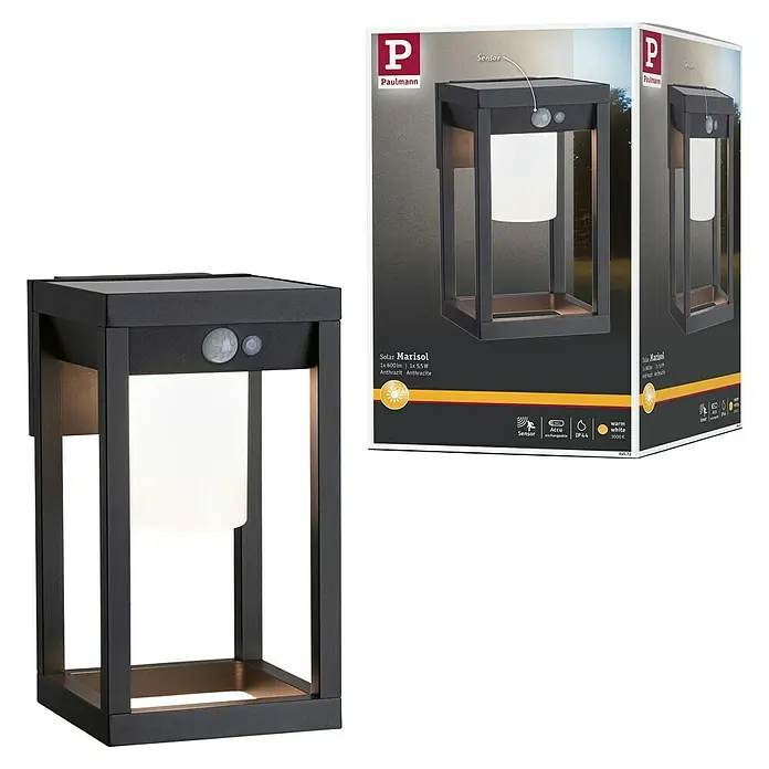 Paulmann Solar-Außenwandleuchte Marisol - Max. Systemleistung: 5,5 W, L x B x H: 18 x 15 x 27 cm, Schwarz, Lichtstrom: 350 lm - Paulmann Solar Marisol Außenleuchte, anthrazitfarben, mit Sensor. Ideal für Garten und Terrasse, energiesparend und stilvoll.