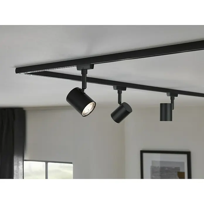 Paulmann URail LED-Spot Limba - Schwarz-matt, 5 x 7 x 15 cm - Schwarze Deckenspots an einer rechteckigen Schiene. Die Spots sind zylinderförmig und gerichtet.