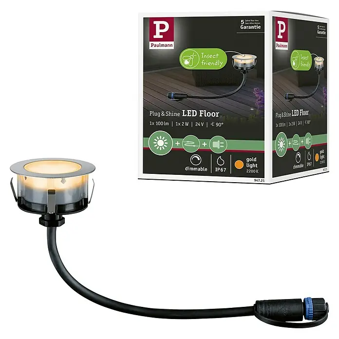 Paulmann Plug & Shine Bodeneinbauleuchte Floor Mini insektenfreundlich - 4,5 cm, Bernstein, IP67, Anthrazit - Produktbild: Paulmann Plug & Shine LED Bodenleuchte, eine stilvolle und energieeffiziente Beleuchtungslösung für den Außenbereich.