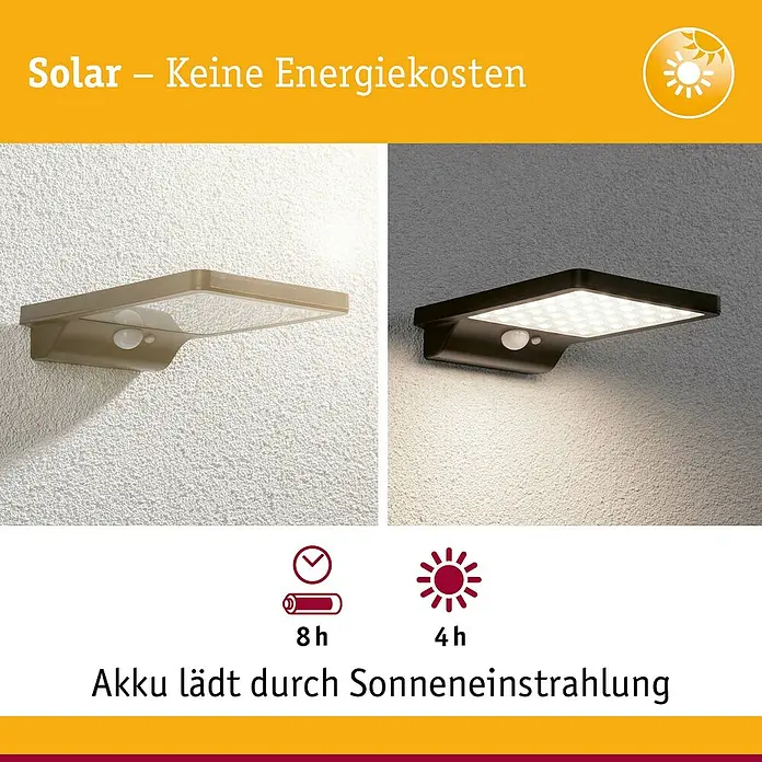Paulmann Solar-Außenwandleuchte Solveig - Max. Systemleistung: 4,8 W, L x B x H: 17,3 x 10,5 x 2,9 cm, Schwarz, Lichtstrom: 338 lm - Solarleuchte für den Außenbereich. Keine Energiekosten dank Solarpanel und langer Akkulaufzeit.