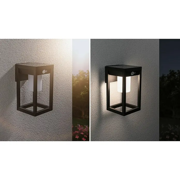 Paulmann Solar-Außenwandleuchte Marisol - Max. Systemleistung: 5,5 W, L x B x H: 18 x 15 x 27 cm, Schwarz, Lichtstrom: 350 lm - Wandleuchte mit Bewegungsmelder, die im Dunkeln automatisch aufleuchtet. Ideal für den Außenbereich und zur Erhöhung der Sicherheit.
