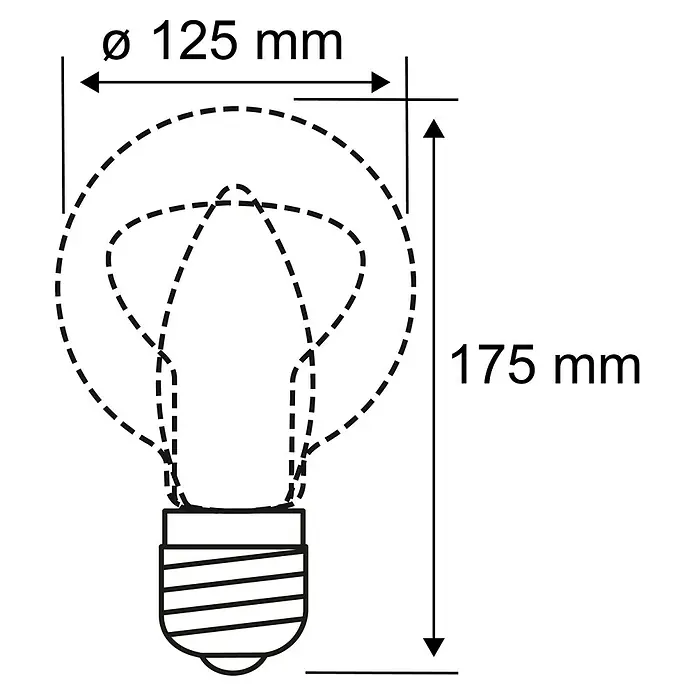 Paulmann Smart-LED-Lampe - E27, Dimmbar, RGBW, 470 lm, 6,3 W, G125, Rund - Abbildung einer Glühbirne mit den Maßen 125 mm Durchmesser und 175 mm Höhe.
