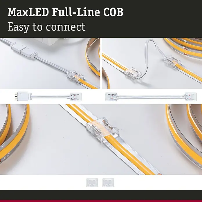 Paulmann MaxLED Set Full-Line COB Connector - Weiß, Passend für: MaxLED Komponenten - MaxLED Full-Line COB-LED-Streifen, einfach zu verbinden mit transparenten Steckverbindern, die eine problemlose Installation ermöglichen.
