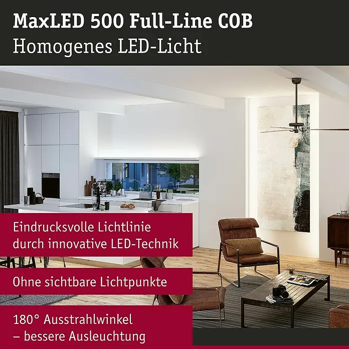 Paulmann MaxLED 500 Basis-Set Full-Line Tunable White - 150 cm, 11 W, Mehrfarbig, 900 lm - MaxLED 500 Full-Line COB: Homogenes LED-Licht für eine eindrucksvolle und innovative Beleuchtungslösung mit 180° Ausstrahlwinkel.