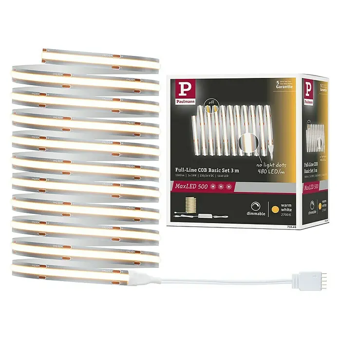 Paulmann MaxLED 500 Verlängerungs-Set Full-Line COB - 3 m, 19 W, Warmweiß, 1.500 lm - Produktbild von Paulmann Full-Line COB Basic Set 3m LED-Streifen mit warmweißem Licht, ideal für stimmungsvolle Beleuchtung.