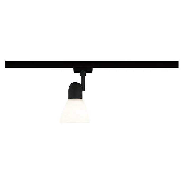 Paulmann URail Deckenstrahler Caps - E14, Schwarz-matt, Opal - Elegante schwarze Stromschienenleuchte mit einem nach unten gerichteten, kegelförmigen Lampenschirm, der ein warmes, diffuses Licht spendet.