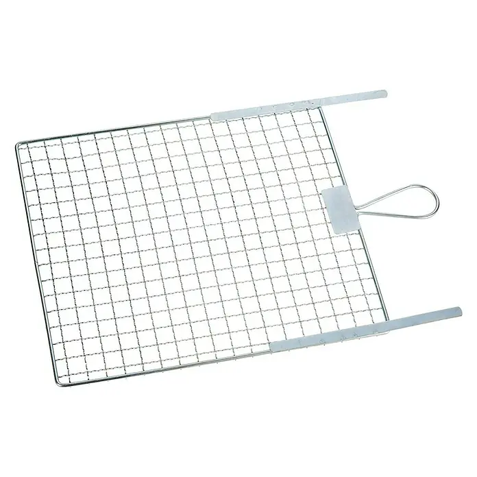 swingcolor Abstreifgitter - 30 x 26 cm, Metall - Das Bild zeigt einen rechteckigen Grillkorb aus verchromtem Draht, ideal für das schonende Grillen kleinerer Speisen.