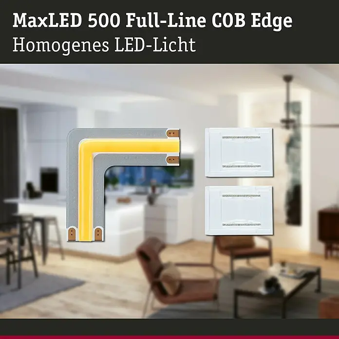 Paulmann MaxLED 500 LED-Band Full-Line COB Edge 90° Tunable White - Länge: 3 cm, Lichtfarbe: Mehrfarbig, 0,35 W, 30 lm, 230 V - MaxLED 500 Full-Line COB Edge: Homogenes LED-Licht für eine stimmungsvolle Beleuchtung im Raum.