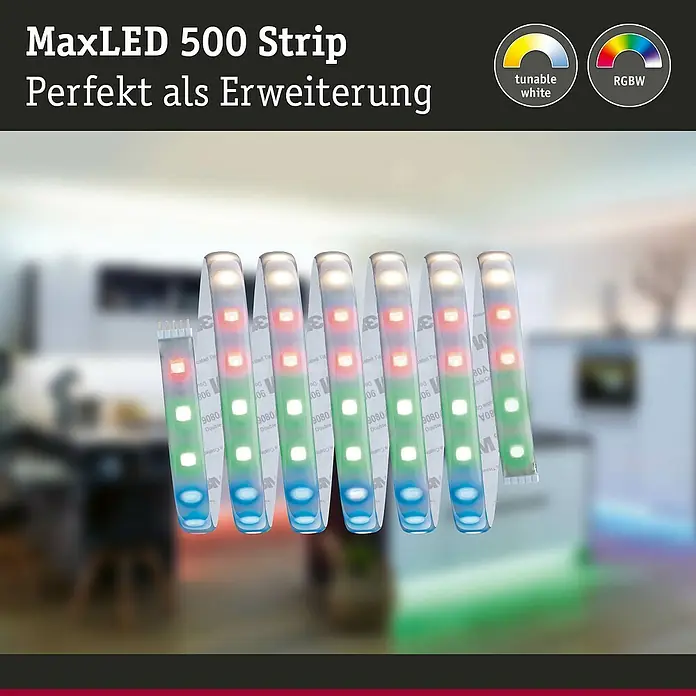 Paulmann MaxLED 500 LED-Band RGBW IP44 - Länge: 250 cm, Lichtfarbe: RGBW, 30 W, 1.100 lm - MaxLED 500 Strip: Perfekt als Erweiterung. Der LED-Strip ist mit tunable white und RGBW ausgestattet.