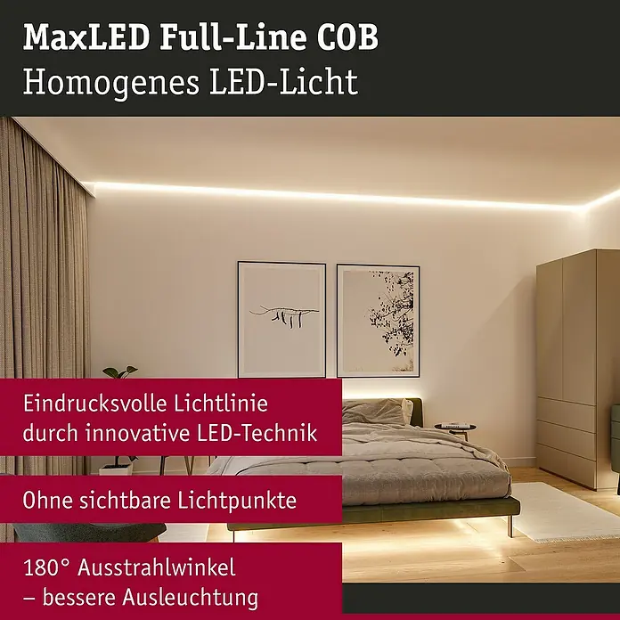 Paulmann MaxLED 500 Verlängerungs-Set Full-Line COB - 3 m, 19 W, Warmweiß, 1.500 lm - Die MaxLED Full-Line COB sorgt für homogenes LED-Licht und eine eindrucksvolle Lichtlinie im Raum.