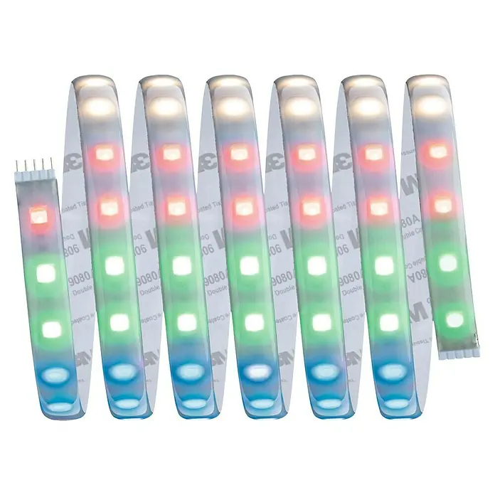 Paulmann MaxLED 500 LED-Band RGBW IP44 - Länge: 250 cm, Lichtfarbe: RGBW, 30 W, 1.100 lm - Nahaufnahme von flexiblen, selbstklebenden LED-Streifen mit Farbwechsel für eine stimmungsvolle Beleuchtung. Ideal für Innenräume.