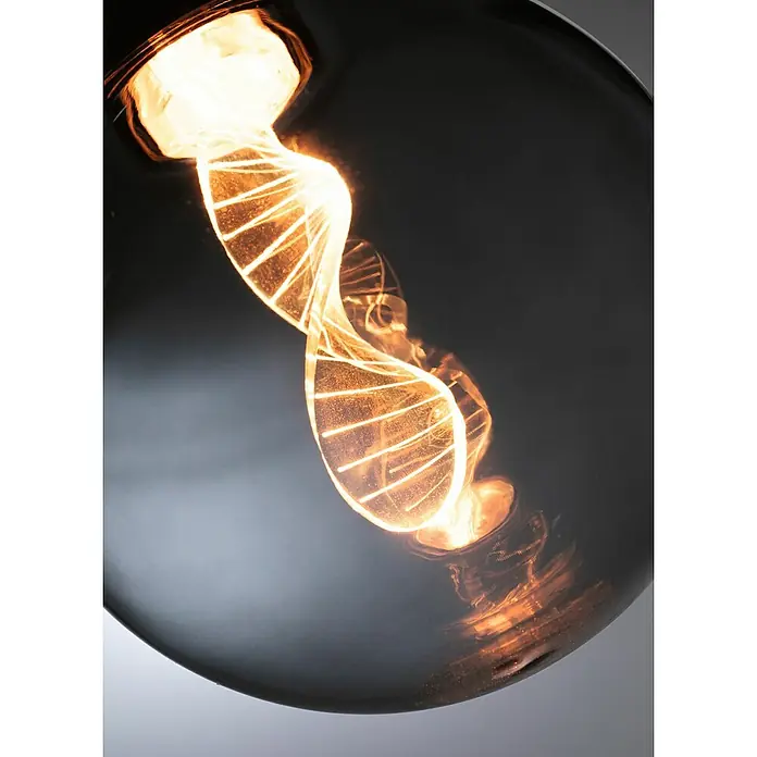 Paulmann Inner Glow LED-Lampe Vintage Globe-Form E27 - E27, Dimmbarkeit: Nicht Dimmbar, Warmweiß, 90 lm, Farbe: Smoke - Nahaufnahme einer spiralförmigen Glühbirne, die ein warmes, einladendes Licht ausstrahlt und ein einzigartiges Designelement darstellt.