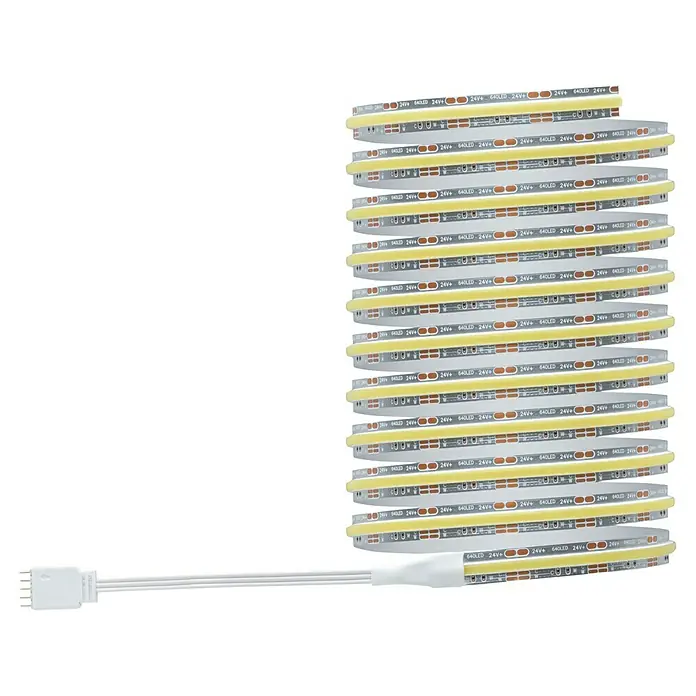 Paulmann MaxLED 500 Basis-Set Full-Line Tunable White - 300 cm, 15 W, Mehrfarbig, 1.800 lm - Nahaufnahme einer LED-Lichterkette mit Anschluss, die aufgerollt ist. Ideal für stimmungsvolle Beleuchtung und dekorative Zwecke.