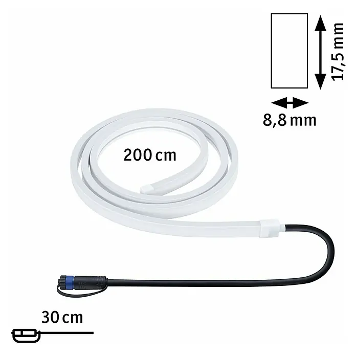 Paulmann Plug & Shine LED-Band Smooth Stripe Outdoor - Länge: 2 m, Lichtfarbe: Warmweiß, 235 lm, 24 V, 12 W - Flexible LED-Lichtleiste mit den Maßen 200 cm Länge und 8,8 x 17,5 mm Querschnitt, ideal für vielfältige Beleuchtungsprojekte.