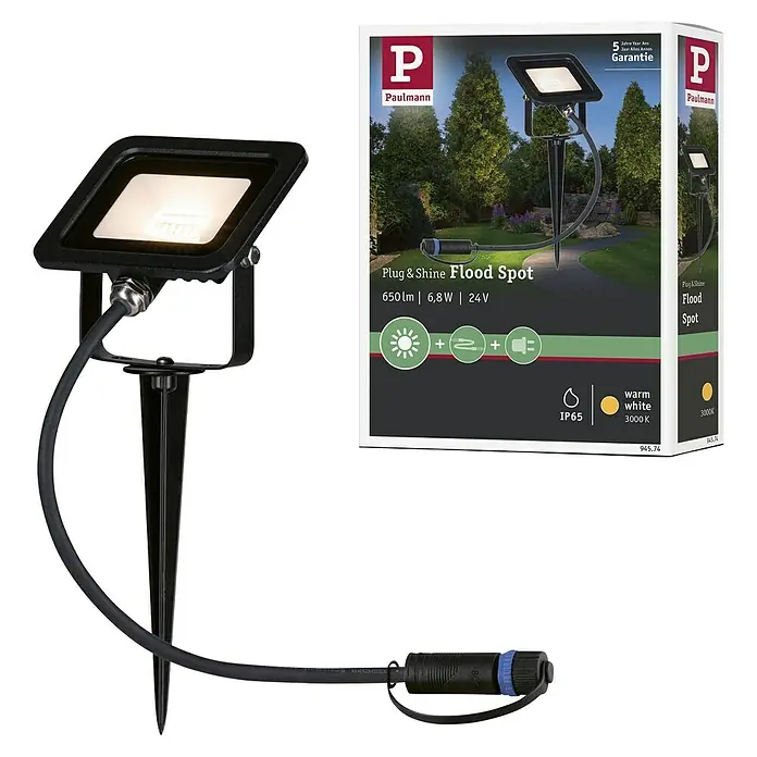 Paulmann Plug & Shine LED-Gartenspot Flood - Warmweiß, L x B x H: 2,3 x 10,3 x 10,3 cm - Paulmann Plug & Shine Flood Spot: Eine vielseitige, warmweiße Außenleuchte mit Erdspieß für den Garten, energiesparend und wetterfest.