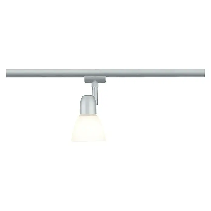 Paulmann URail Deckenstrahler Caps - E14, Chrom-matt, Opal - Silberne Schienenleuchte mit kegelförmigem Lampenschirm. Ein stilvolles Beleuchtungselement, ideal für moderne Innenräume.