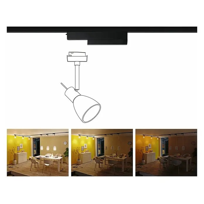 Paulmann URail Controller Smart Home Zigbee 3.0 On-Off-Dimm - Schwarz-matt - Abbildung einer modernen verstellbaren Schienenleuchte mit warmweißen Lichtoptionen für eine stimmungsvolle Beleuchtung im Innenbereich.