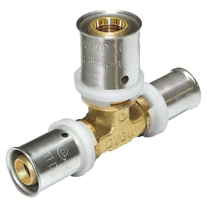 Comisa Press-T-Stück - 16 x 20 x 16 mm, Durchmesser: 16 mm - Messing-T-Stück-Verbinder: Ein robustes und zuverlässiges Sanitärteil für die sichere Verbindung von Rohren in Installationen.