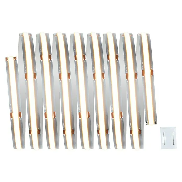 Paulmann MaxLED 500 Verlängerungs-Set Full-Line COB - 250 cm, 15 W, Warmweiß, 1.250 lm - Nahaufnahme von LED-Streifen, die durch ihr helles, warmweißes Licht und ihr schlankes Design eine moderne Beleuchtungslösung darstellen.