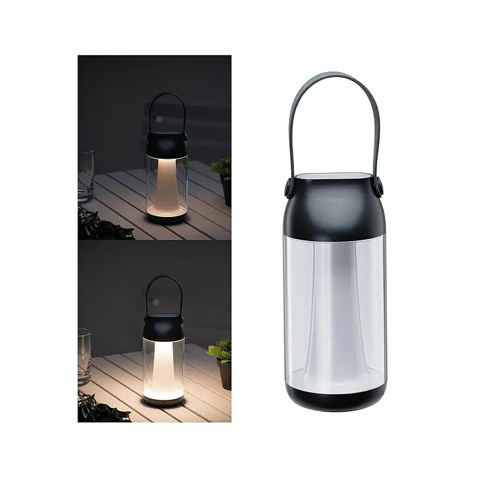 Paulmann Akku-Tischleuchte Cupulino - 1,3 W, Anthrazit, Warmweiß, 8,3 x 18,4 cm - Paulmann LED-Tischleuchte mit Tragegriff für den Außenbereich, wetterfest und vielseitig einsetzbar.