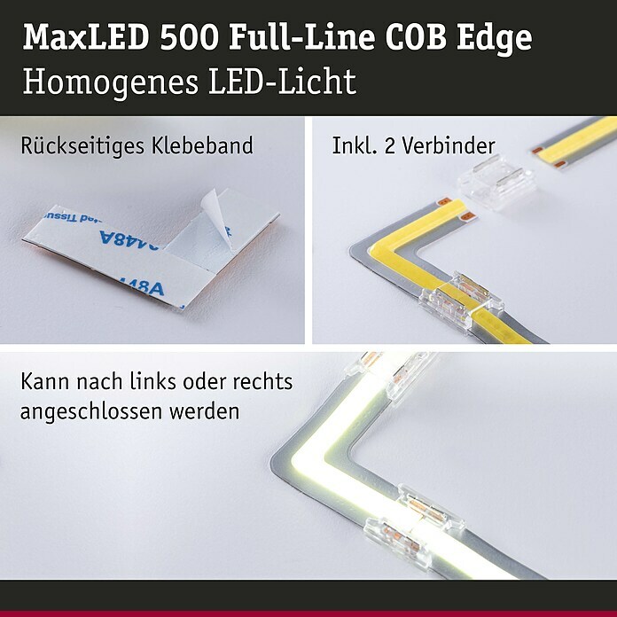 Paulmann MaxLED 500 LED-Band Full-Line COB Edge 90° 2700K (Länge: 3 cm, Lichtfarbe: Warmweiß, 0,3 W, 25 lm, 230 V) | BAUHAUS