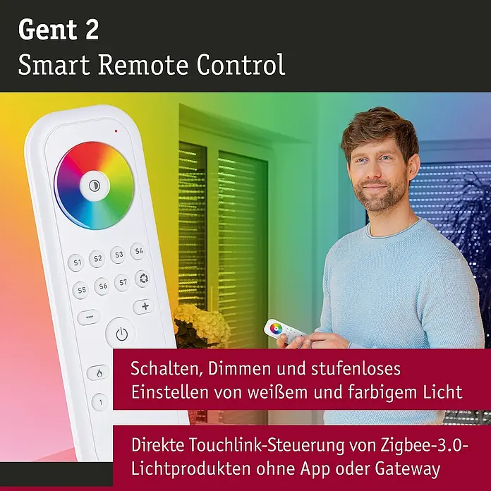 Paulmann Smart Home ZigBee Fernbedienung Smart Home Zigbee Gent 2 - Zigbee 3.0 Produkte, Weiß - Intelligente Fernbedienung Gent 2 zur Steuerung von Lichtprodukten. Ermöglicht stufenloses Dimmen und Einstellen von weißem und farbigem Licht.