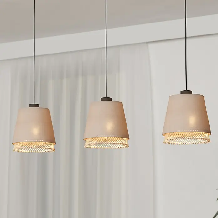 Eglo Tabley Lámpara colgante - 40 W, L x An x Al: 89 x 19 x 110 cm, E27 - Elegantes lámparas colgantes con pantallas beige y detalles intrincados, que añaden un brillo cálido a cualquier habitación.