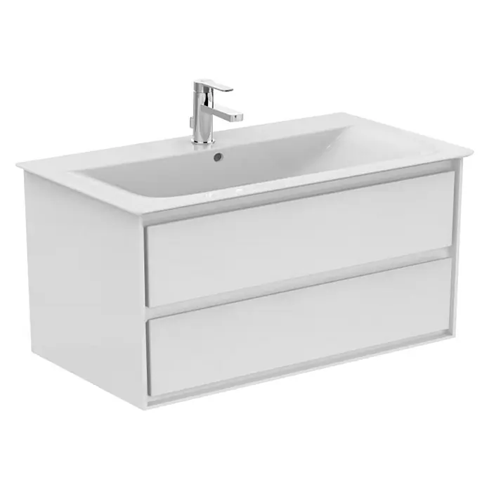 Ideal Standard Connect Air Waschtischunterschrank100 x 44 x 51,7 cm, Weiß, Glänzend - Weißer Waschtischunterschrank mit zwei Schubladen und einem Waschbecken mit Armatur.