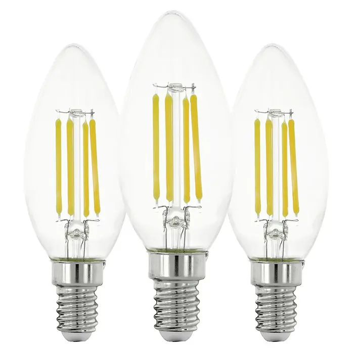Eglo LED-Lampen Set 3er Set - E14, Nicht Dimmbar, Warmweiß, 806 lm, 7 W, 3 Stk., Kerze - Drei E14 LED-Filamentkerzenlampen mit klarem Glas und warmweißen Licht für eine angenehme Atmosphäre. Ideal für Kronleuchter und dekorative Leuchten.