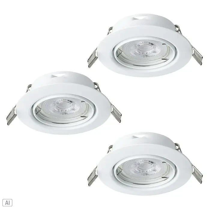 Eglo Einbauleuchten-Set MAZUBY - 5 W, Weiß, Warmweiß - Drei weiße LED-Deckeneinbaustrahler im Set. Sie sind schwenkbar und energiesparend. Ideal für Wohnräume.