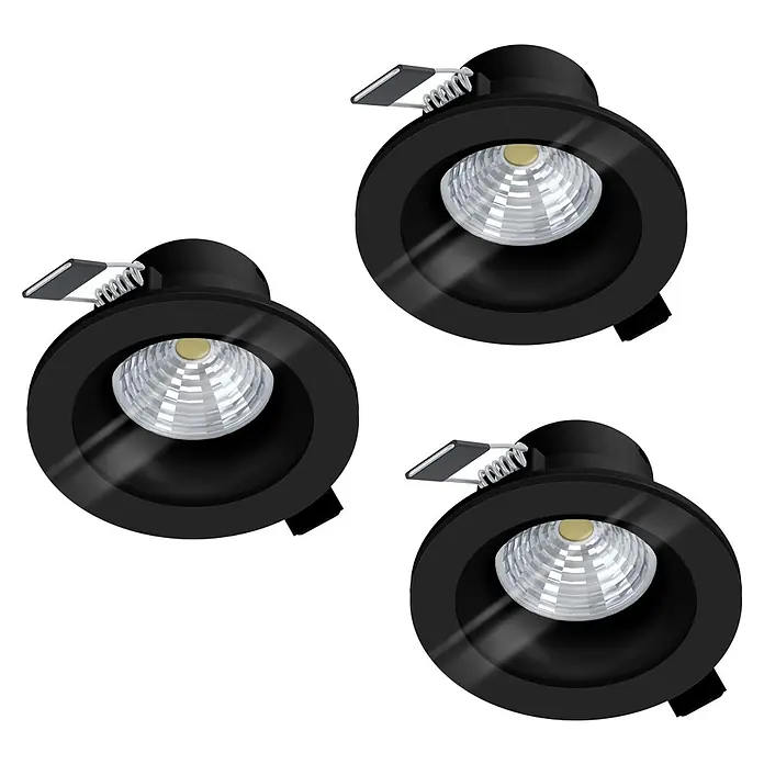 Eglo LED-Einbauleuchten-Set rund SALABATE - 18 W, Schwarz, Neutralweiß - Drei moderne, schwarze Einbaustrahler mit hellem LED-Licht. Ideal für eine stilvolle und effiziente Beleuchtung im Innenbereich.