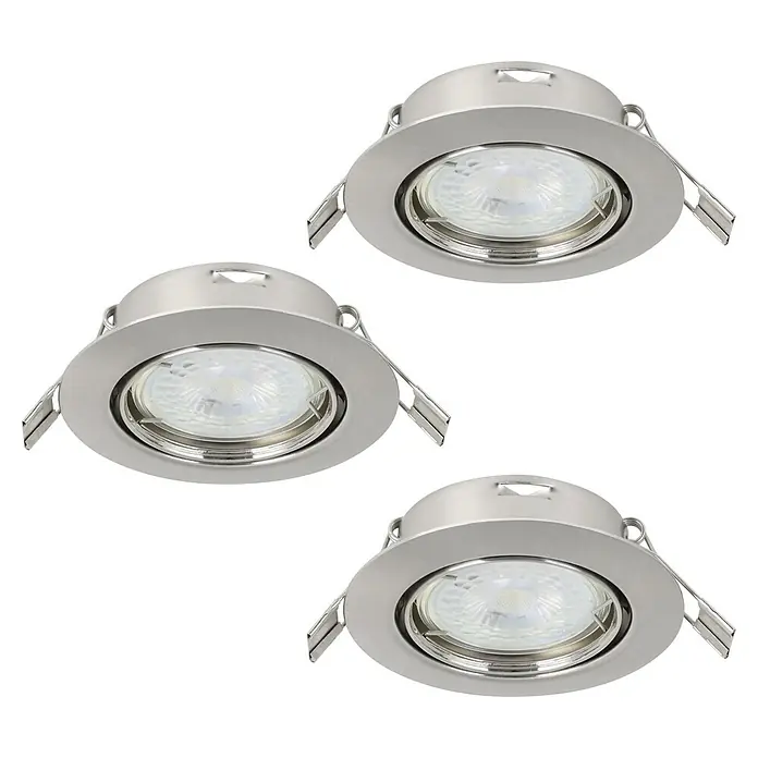 Eglo Einbauleuchten-Set MAZUBY - 5 W, Nickel-matt, Warmweiß - Drei Deckeneinbauspots mit gebürsteter Metalloberfläche und LED-Leuchtmittel für eine moderne Beleuchtung in jedem Raum.