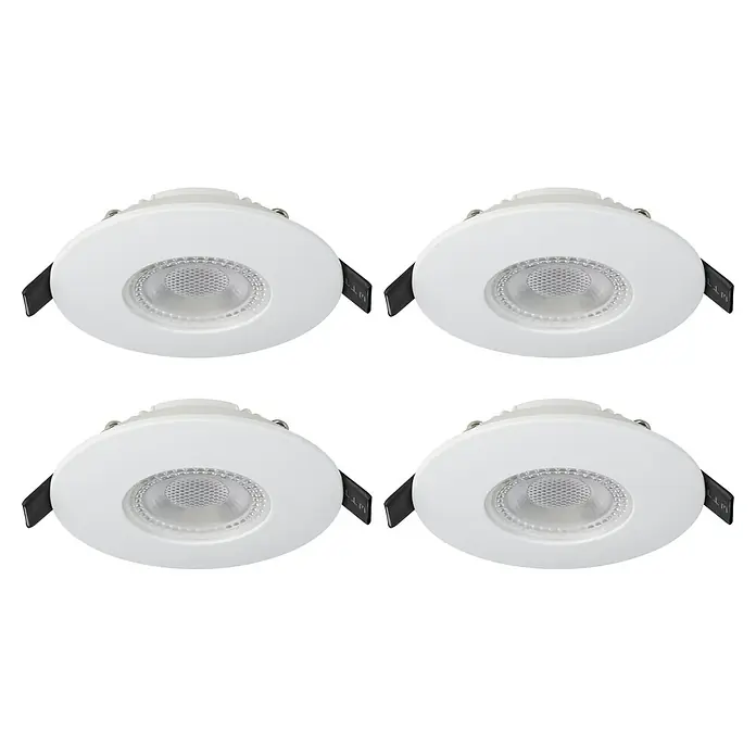 Eglo LED-Einbauleuchten-Set rund MAZUBY-LED 1 Starr - 5 W, Weiß, Warmweiß - Vier runde, weiße LED-Einbaustrahler mit klaren, zentrierten Linsen. Geeignet für moderne Innenräume.
