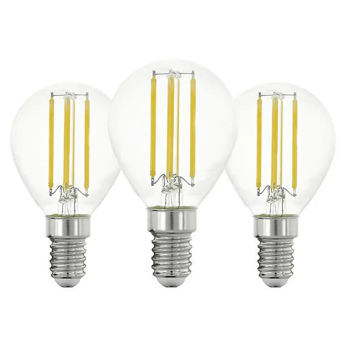 Eglo LED-Lampen Set - E14, Nicht Dimmbar, Warmweiß, 806 lm, 7 W, 3 Stk. - Drei LED-Glühbirnen im G45-Design mit klarem Glas und sichtbaren Filamenten, die eine warme und einladende Atmosphäre schaffen.