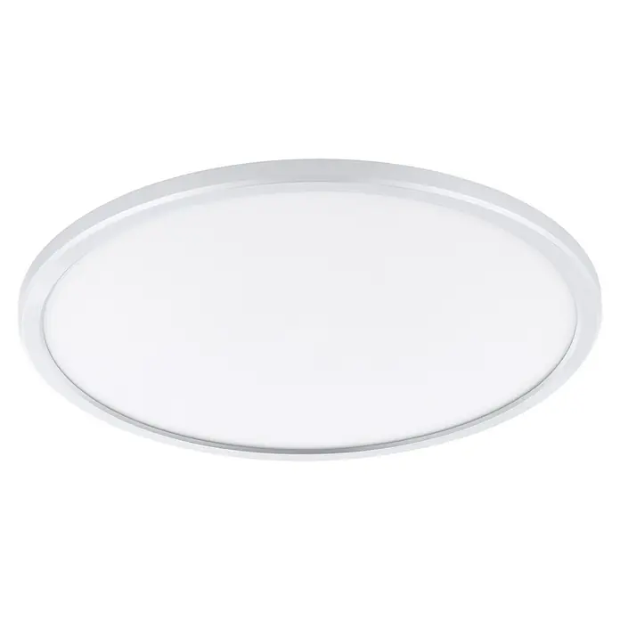 Eglo LED-Deckenleuchte rund CAMPASPERO 2 - IP44, 22,5 W, Ø x H: 42 x 2,5 cm, Silber, RGBW - Nahaufnahme einer runden, weißen Deckenleuchte mit schlichtem Design, ideal für moderne Innenräume. Sorgt für gleichmäßige Ausleuchtung.