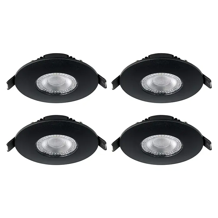 Eglo LED-Einbauleuchten-Set rund MAZUBY-LED 1 Starr - 5 W, Schwarz, Warmweiß - Vier schwarze LED-Einbaustrahler in runder Form. Die Strahler sind modern und energieeffizient.