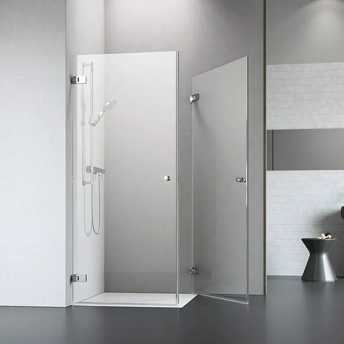 Camargue Air Eckdusche C23+C22 - L x B x H: 87,5 x 77,5 x 200 cm, Beschichtet, Silber, Glasstärke: 8 mm - Moderne Duschkabine mit klaren Glaswänden und Chrombeschlägen für ein minimalistisches Badezimmerdesign.