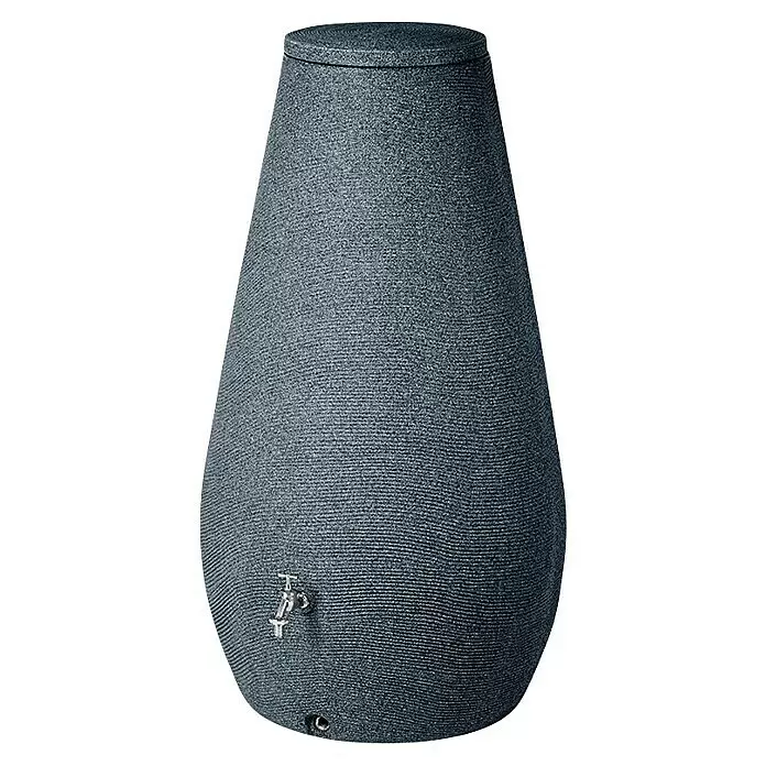 Arves Regenspeicher Drop - 410 l, Anthrazit, 1 Stk. - Dunkelgraue, strukturierte Regentonne in konischer Form mit Deckel, Zapfhahn und unterem Auslass.